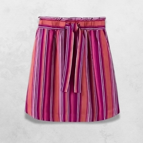 A New Day Mini Skirt Adjustable Waist Tie Vertical Stripe Pink Orange Women's L - Picture 1 of 5